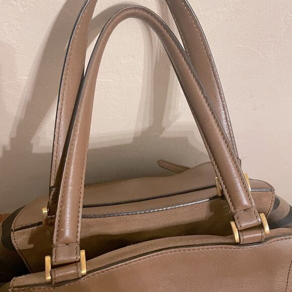 Fendi Foresta Boston Pequin Striped Suede & Leather Box Tote Satchel Bag - Picture 9 of 16